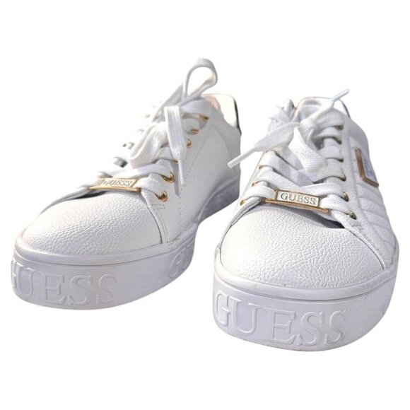 GUESS Womens Renzy Sneaker white with gold accent size US 9 - Picture 1 of 5